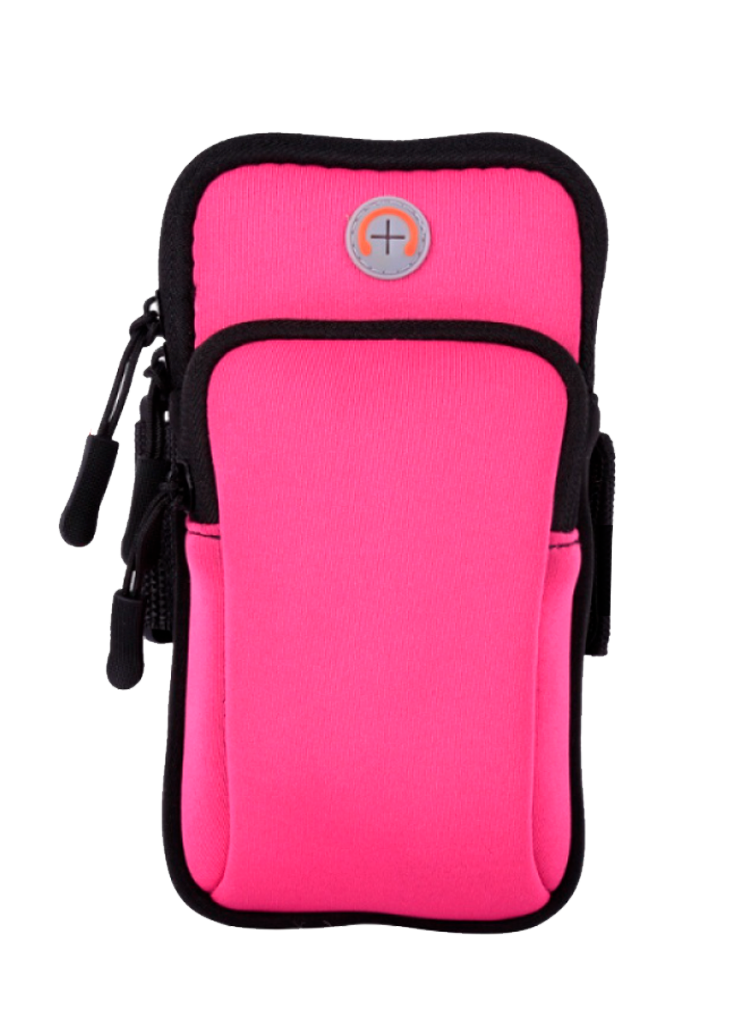 Estuche doble de brazo para celular deportivo, color fucsia, con cremallera y bolsillo.