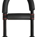 Ejercitador de mano, muñeca y antebrazo con agarre acolchado y resortes de resistencia.