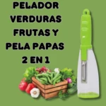 Pelador y rallador 2 en 1 para papas y verduras. Incluye zanahoria, tomate, ajo y pepino.