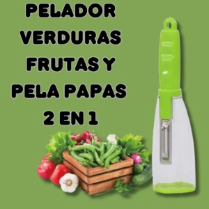 Pelador y rallador 2 en 1 para papas y verduras. Incluye zanahoria, tomate, ajo y pepino.