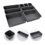 Organizador multiusos de 8 piezas gris, bandejas para cajones y compartimentos de almacenamiento.
