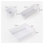 Organizadores blancos 8 piezas: cubo 7.5cm, rectangulares 23.5cm y 16cm, 4.5cm alto.