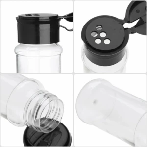 Frascos transparentes para especias con tapas negras, organizador de cocina.