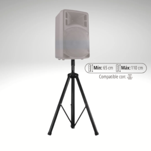 Soporte trípode para parlantes, ajustable de 65 a 110 cm, compatible con altavoces.