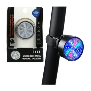 Luz trasera de bicicleta Aqy-0113 USB recargable, 40 LED alta luminosidad, diseño aleta de molino.