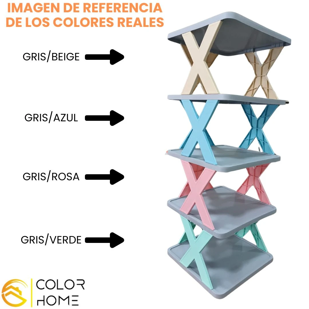 Organizador multiestante X5 en colores gris/beige, gris/azul, gris/rosa y gris/verde.