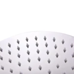 Regadera redonda cromada de 20 cm de diámetro con múltiples chorros de agua.