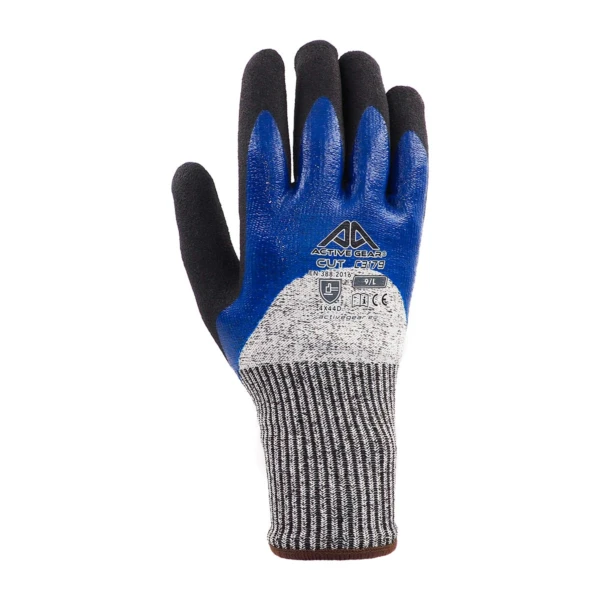 Guantes anti corte Active Gear GA2017, talla 9/L, protección EN 388:2016, color azul y negro.