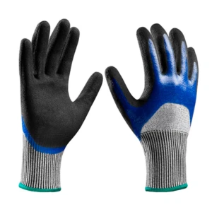Guantes anti corte protección Ga2017 para trabajo, negro y azul.