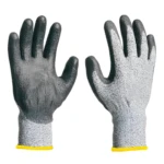 Guantes anti corte protección Ga2017, grises, con borde amarillo, para manos.