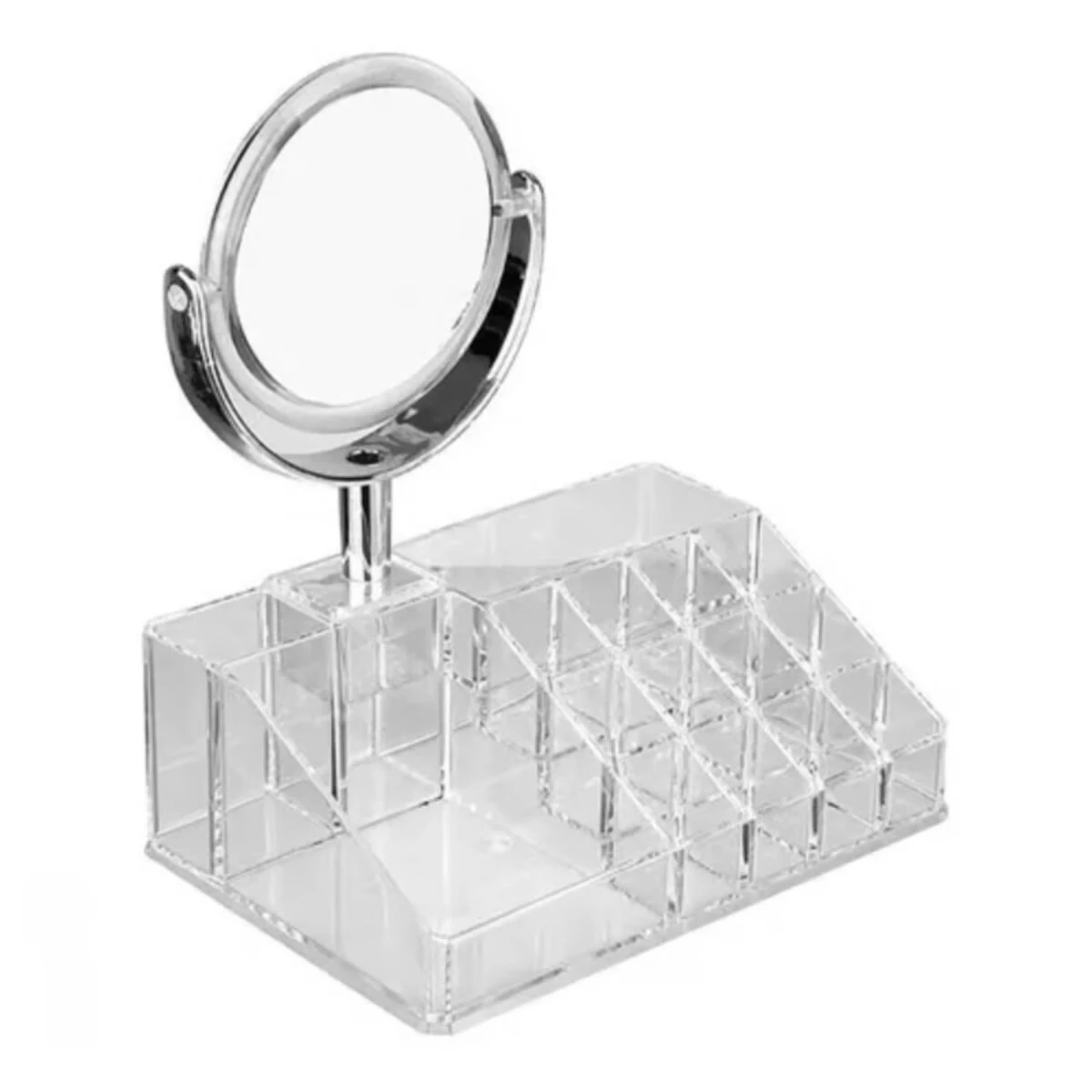 Organizador de maquillaje Gw-555 transparente con espejo, ideal para cosméticos y labiales.