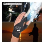 Guante linterna LED para pesca nocturna y trabajos, con pulgar e índice descubiertos.