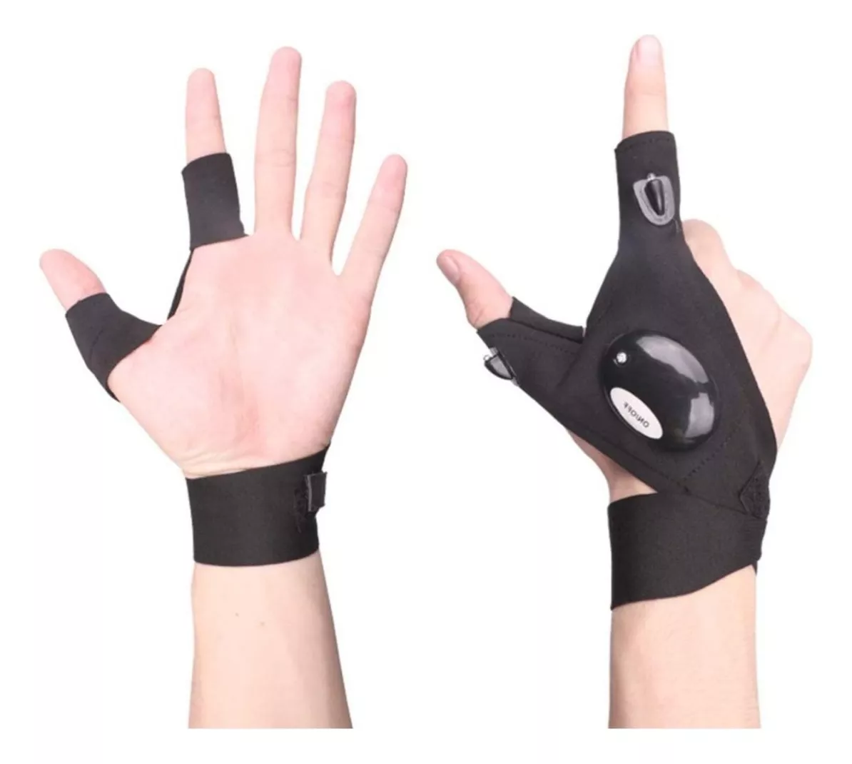 Guantes linterna con luz LED para dedos, negros, con ajuste de muñeca.