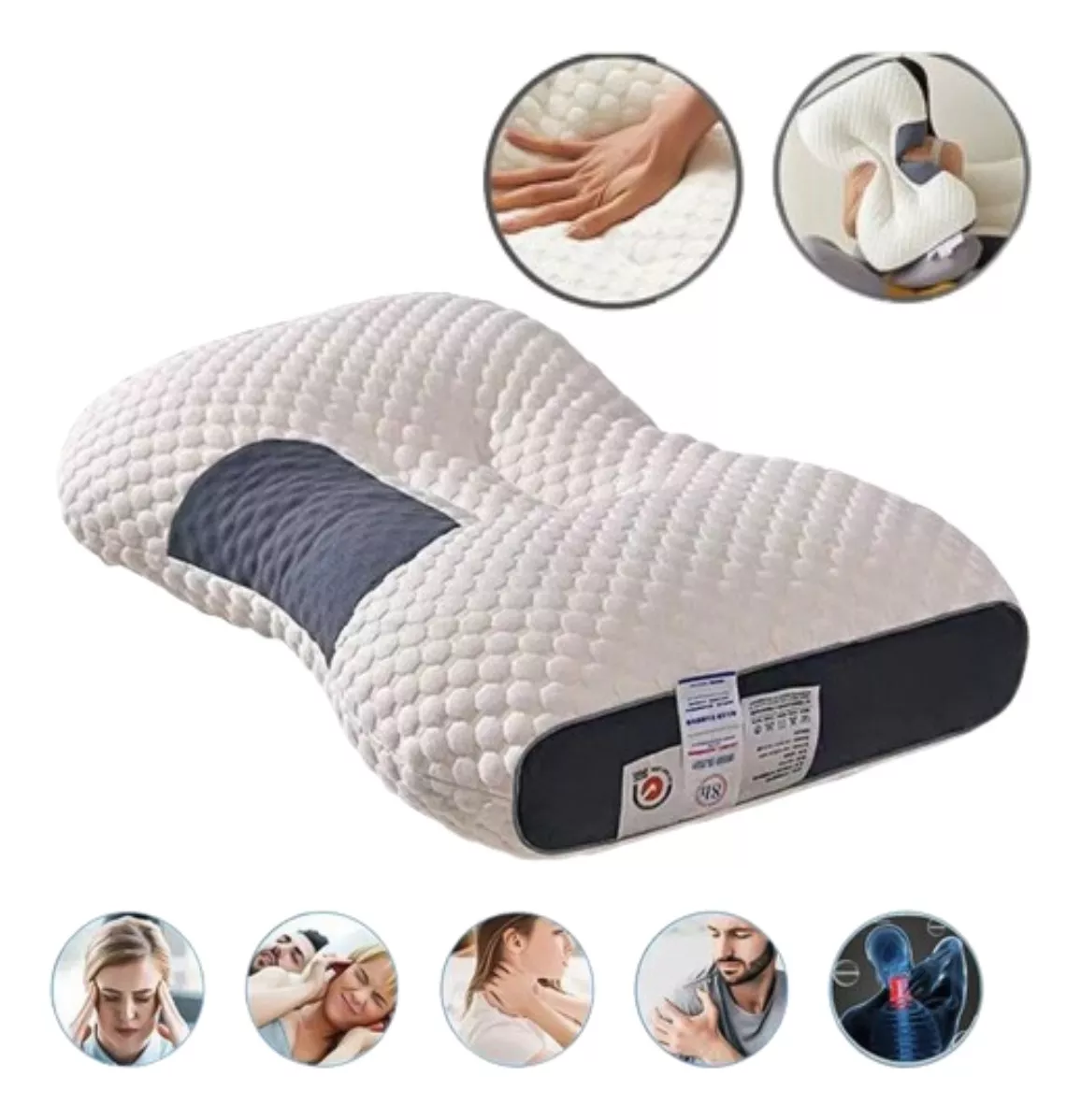 Almohada cervical 3D con soporte ergonómico para cuello y espalda.