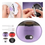 Cortaúñas eléctrico automático violeta y accesorios, para un corte de uñas seguro y fácil.
