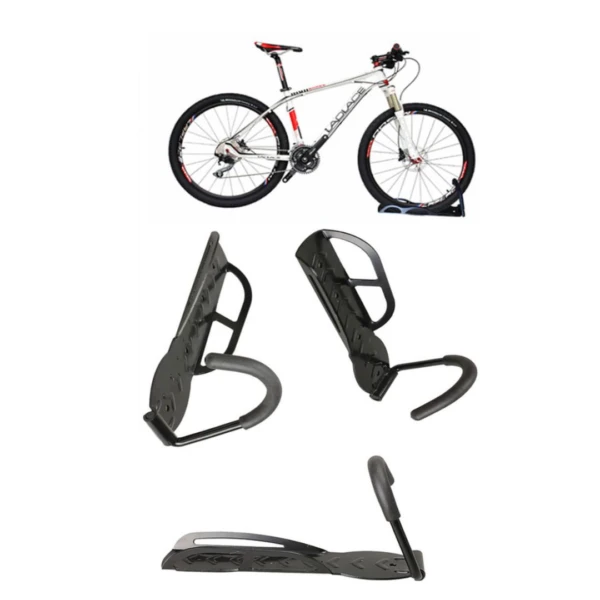 Soporte de pared negro para bicicletas, diseño de gancho para colgar la rueda, ideal para almacenamiento.