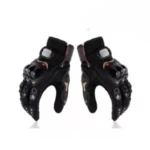 Guantes de moto para ciclista negros con protecciones rígidas en nudillos y dedos.