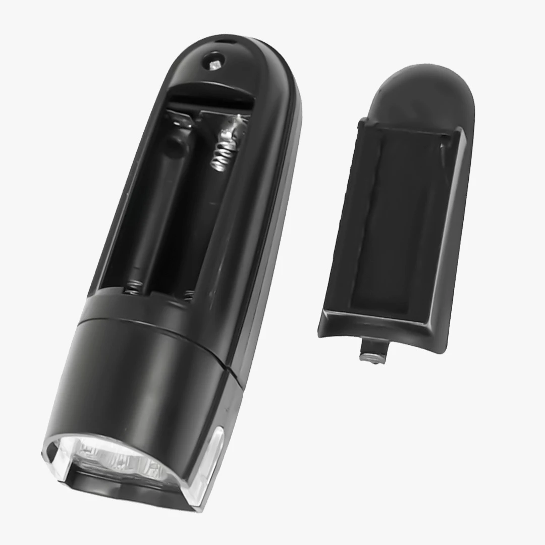 Set de linternas para bicicleta Zx-860 negras, con compartimento abierto para baterías.