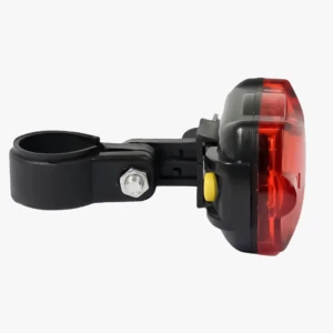 Linterna trasera roja para bicicleta Zx-860 con soporte ajustable, luz LED y botón amarillo.