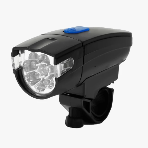 Linterna frontal para bicicleta Zx-860 negra con 4 LEDs potentes y botón azul.