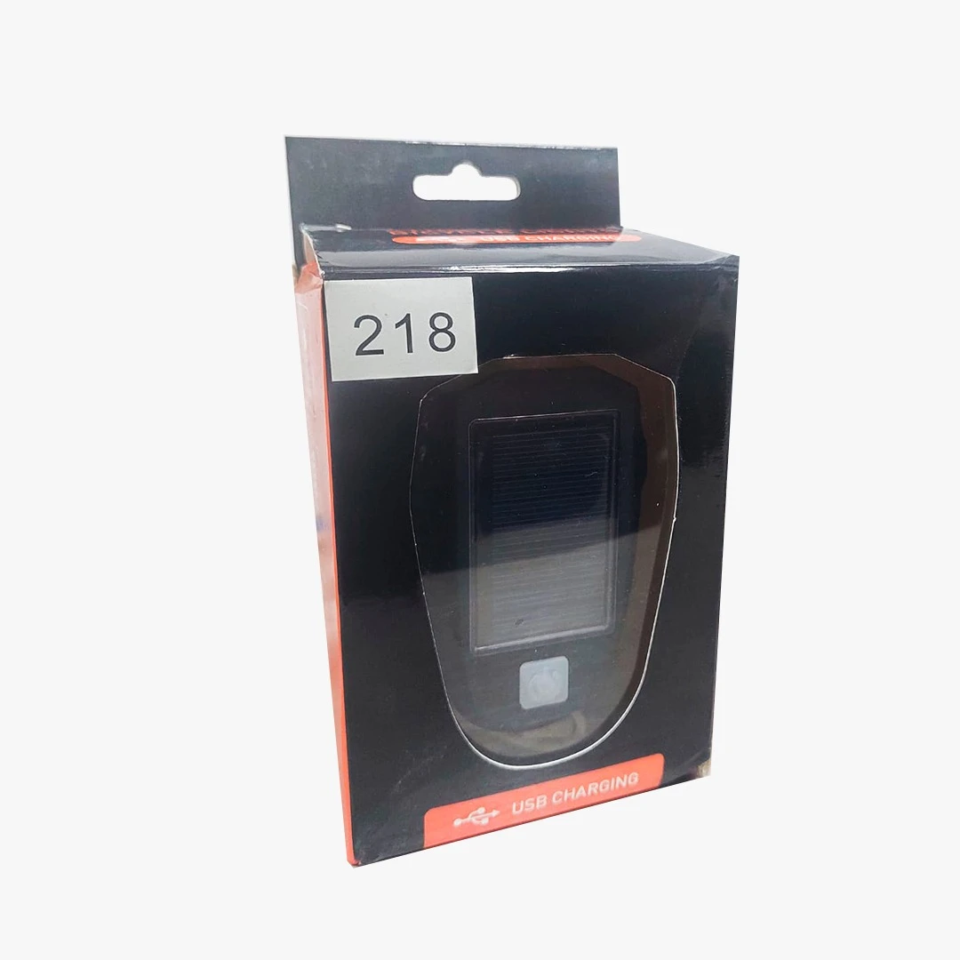Luz para bicicleta 218 con panel solar y carga USB.