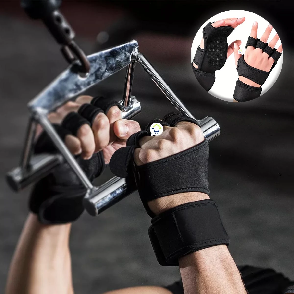Guantes calleras unisex con muñequeras Gcunx, manos entrenando en gimnasio.