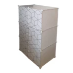 Armario organizador blanco de 6 módulos con diseño geométrico, ideal para espacios pequeños.