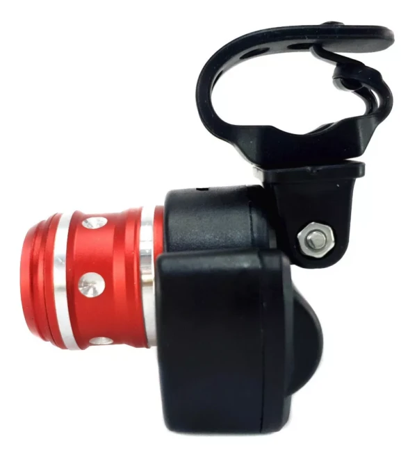 Linterna de bicicleta delantera zoom 1000Lm en rojo y negro, con soporte ajustable.