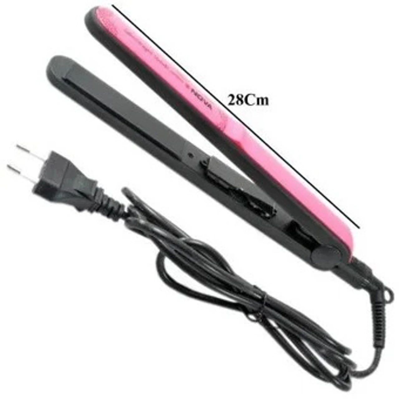 Plancha para cabello Nova profesional rosa de 28cm con cable y enchufe.