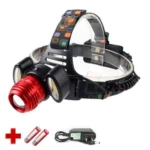 Lámpara frontal LED minería pesca caza, con batería recargable, accesorios.