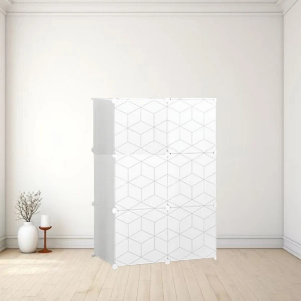 Armario organizador blanco de 6 módulos con diseño de cubos, ideal para almacenar.