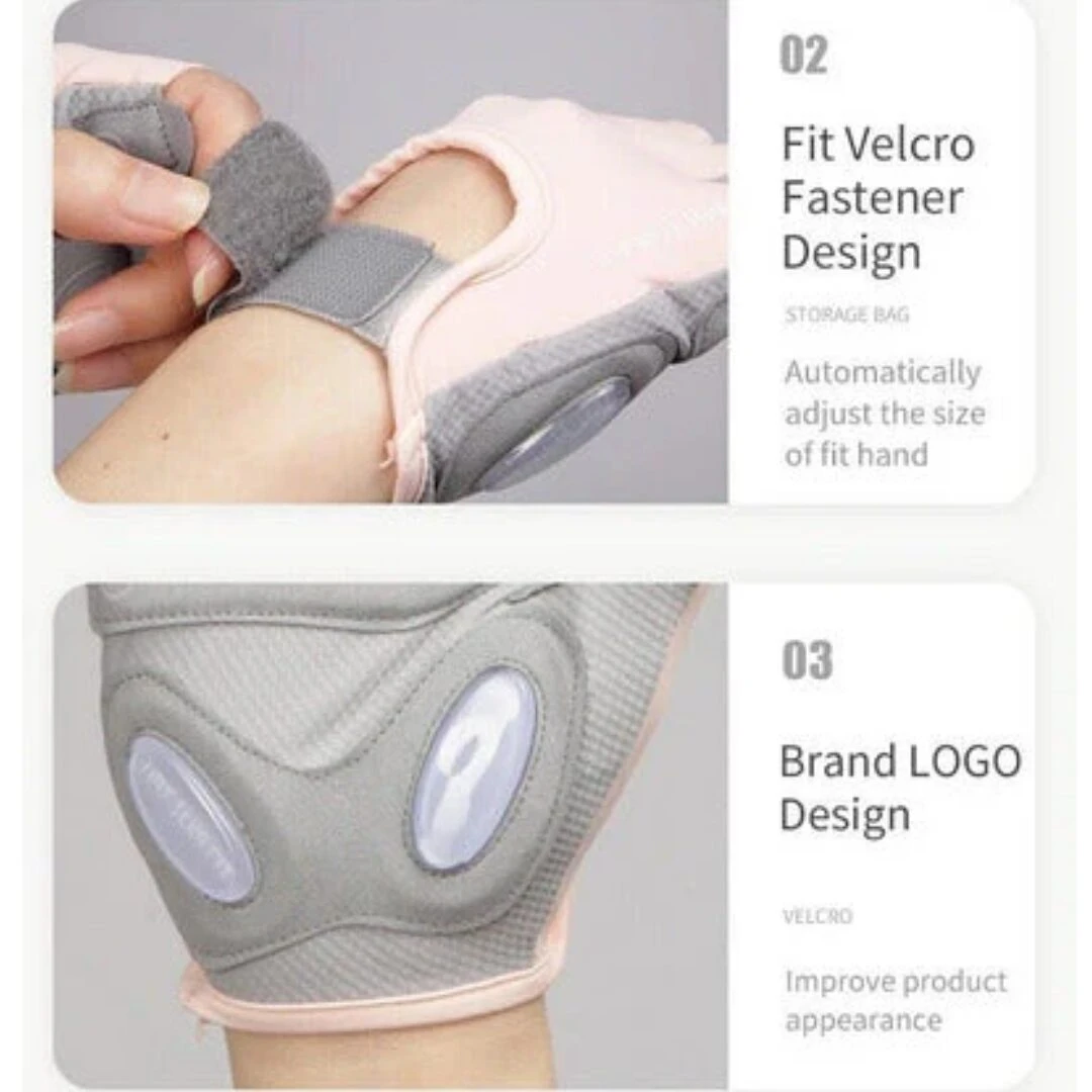 Guantes de gimnasio para mujer con velcro ajustable y diseño de marca, perfectos para entrenamiento.
