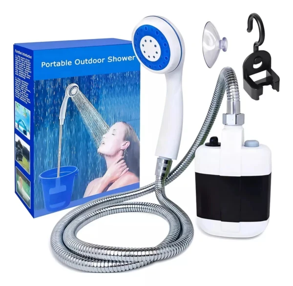 Regadera portátil recargable con ducha, manguera y accesorios.