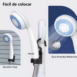 Regadera portátil recargable con gancho, ventosa y materiales ecológicos para tu ducha.