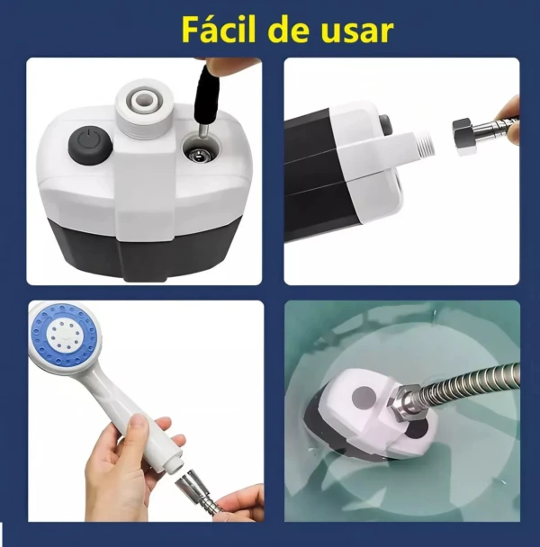 Regadera portátil recargable para coche o camping con ducha flexible y uso fácil.