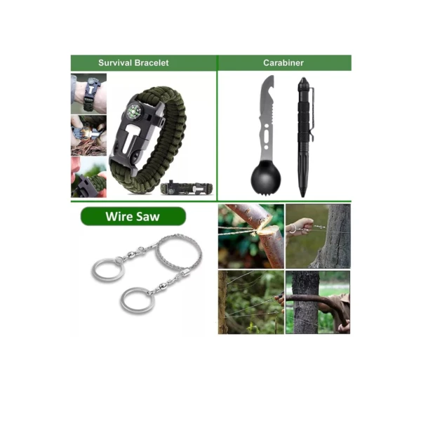 Kit de Supervivencia SOS: pulsera de paracord con brújula, carbunclador y sierra de alambre para actividades al aire libre.
