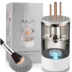 Limpiador automático de brochas de maquillaje con tecnología de vibración sónica.