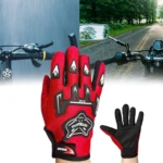 Guantes de moto y ciclismo livianos A02 en rojo, negros y con diseño deportivo.
