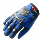 Guantes de moto ciclismo livianos A02 azules con protecciones y logo.