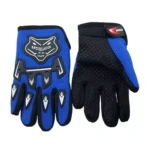 Guantes de moto y ciclismo A02 livianos azules con diseño de lobo y protección.