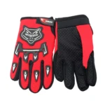 Guantes de moto y ciclismo livianos A02 rojos y negros con diseño de lobo.