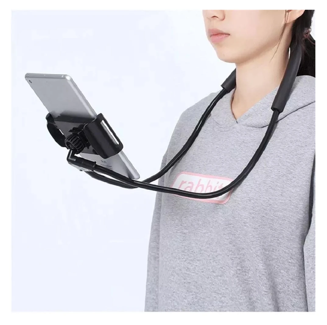 Soporte de cuello negro para celular, manos libres, tablet, accesorio manos libres.