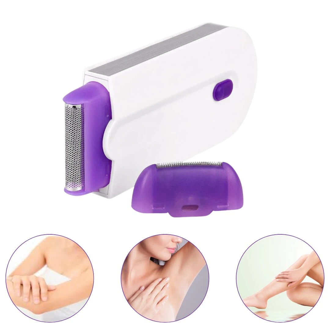Depiladora portátil para pierna, brazo y axilas con cabezal removible y protector.