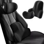 Cojines ergonómicos para asiento de carro: soporte lumbar y cervical negro.