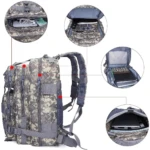 Bolso táctico militar 30L camuflado, con múltiples compartimentos y para portátil.