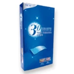 Caja de Tiras Blanqueamiento Dental 3D White con resultados antes y después.