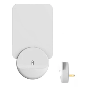 Lámpara matamosquitos blanca de pared con base para atrapar insectos.