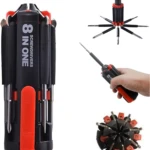 Destornillador 8 en 1 con linterna LED, herramienta multiusos portátil para reparaciones.
