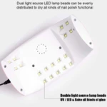 Lámpara de uñas 48W con múltiples LED UV y bases para secado rápido de esmalte.