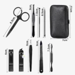 Set de manicura y pedicura JD039 de 9 piezas, estuche negro con tijeras, pinzas, cortaúñas, limas y más.